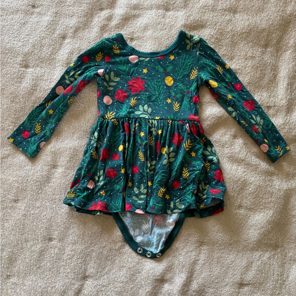 Little Sleepies Green Floral Long Sleeve Skirted Bodysuit